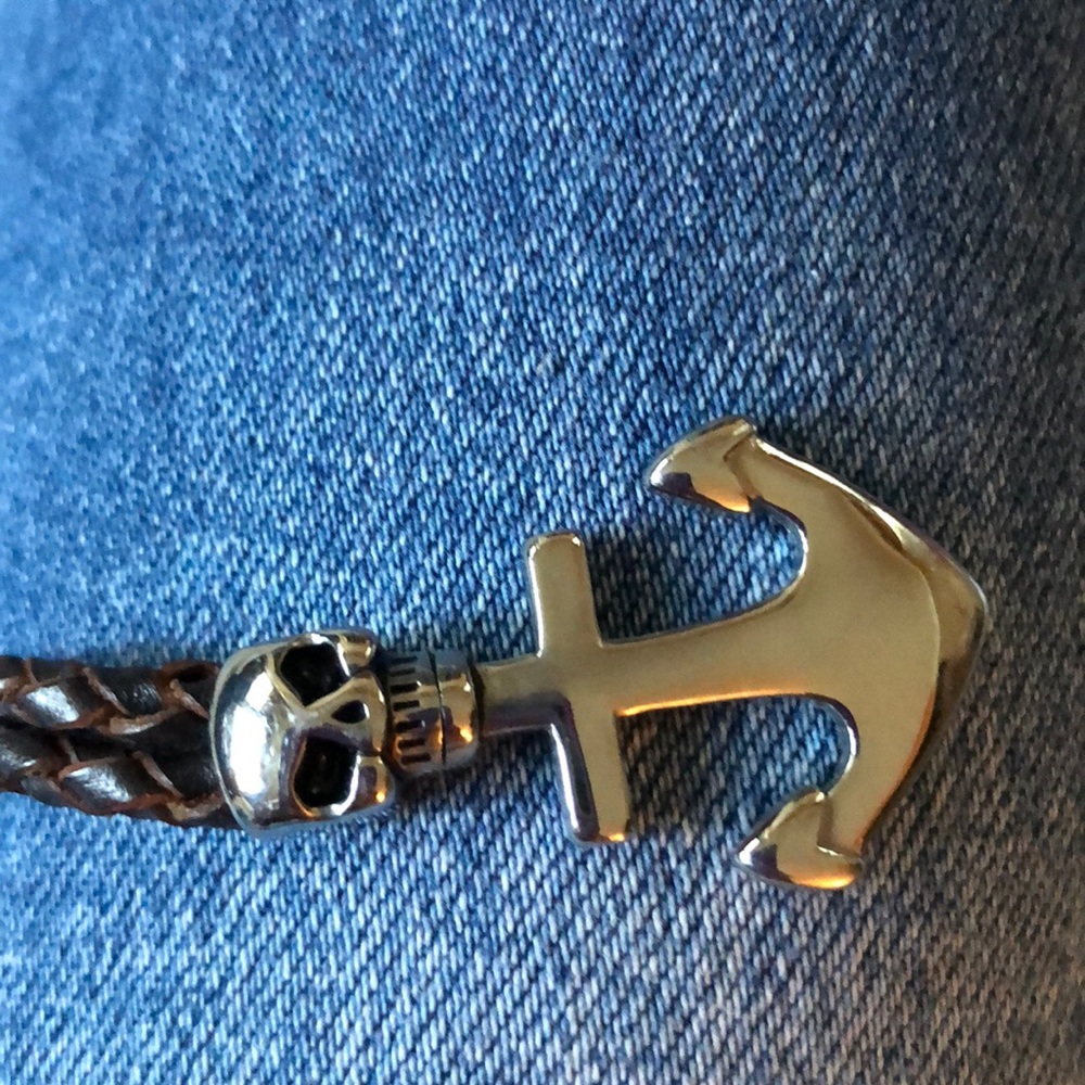 Touch of Modern ss Skull /anchor leather bracelet